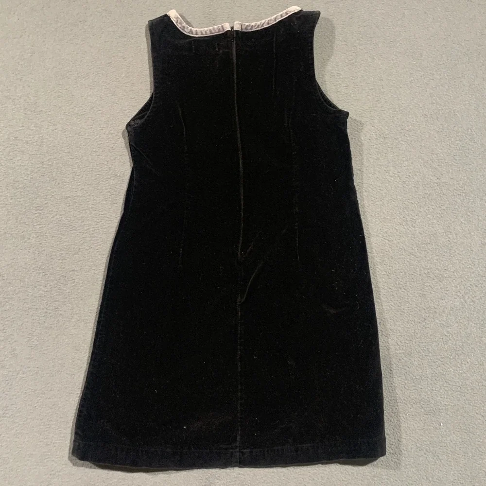 Y2K Children's Place Black‎ Velvet Dress Girls 10 Floral Embroidery Square Neck